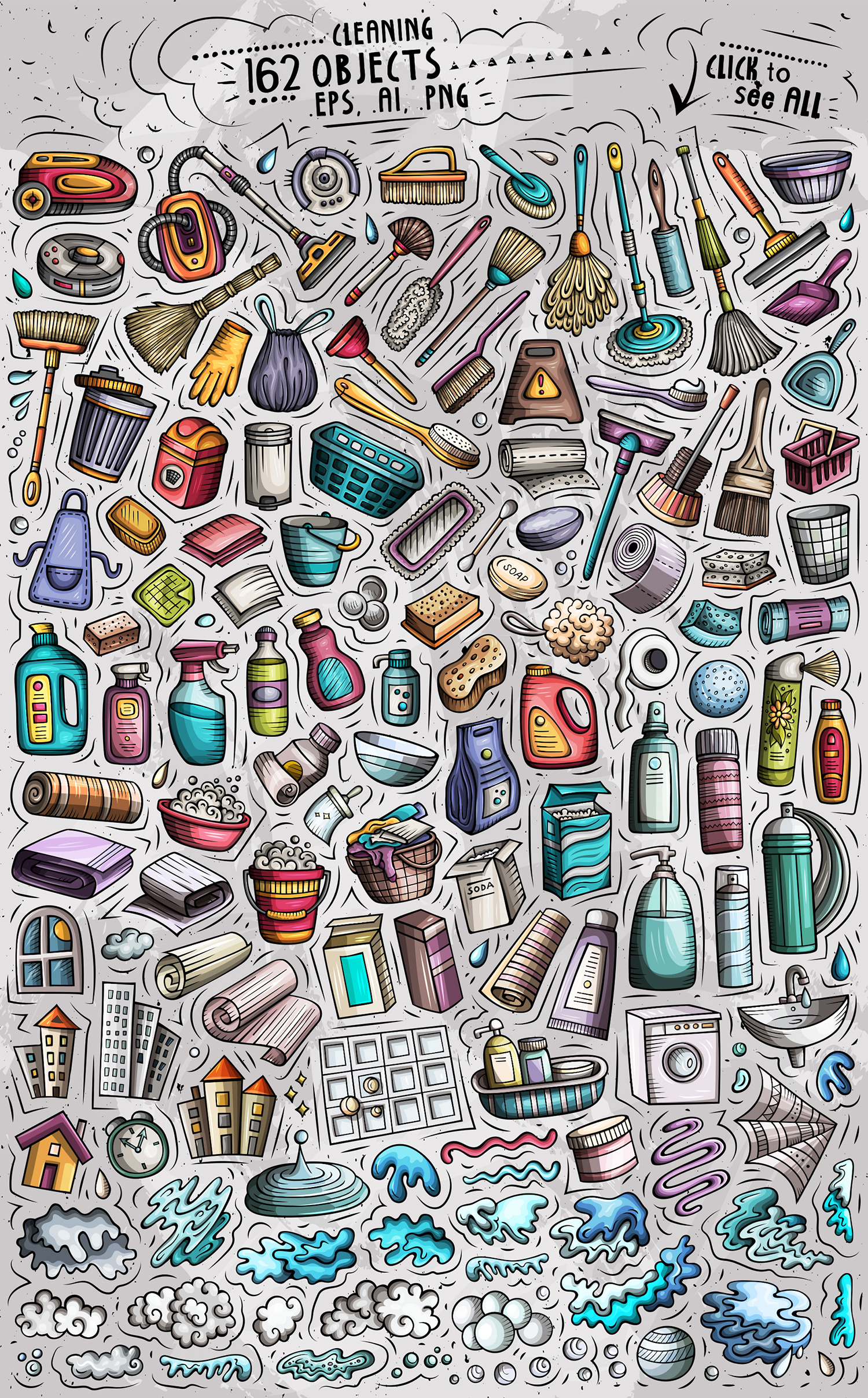 Cleaning Cartoon Objects Set Cleaning Cartoon Objects Set