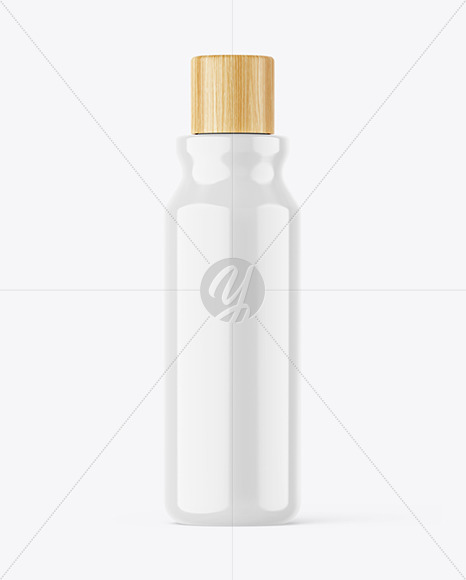 Glossy Cosmetic Bottle w/ Wooden Cap Mockup