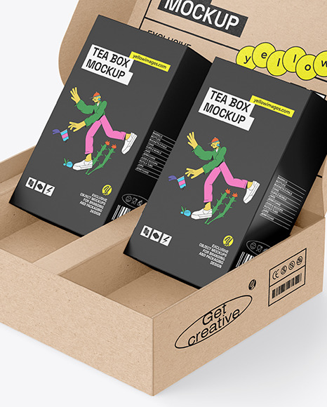 Kraft Box With Tea Boxes Mockup