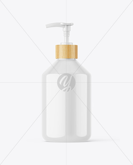 Glossy Pump Bottle w/ Wooden Ring Mockup Glossy Pump Bottle w/ Wooden Ring Mockup