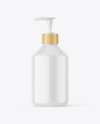 Glossy Pump Bottle w/ Wooden Ring Mockup Glossy Pump Bottle w/ Wooden Ring Mockup