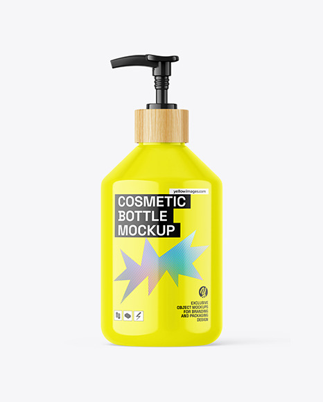 Glossy Pump Bottle w Wooden Ring Mockup - Ring