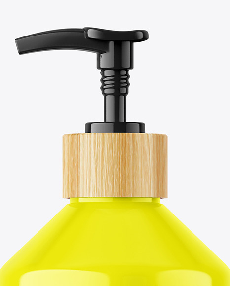 Glossy Pump Bottle w/ Wooden Ring Mockup Glossy Pump Bottle w/ Wooden Ring Mockup