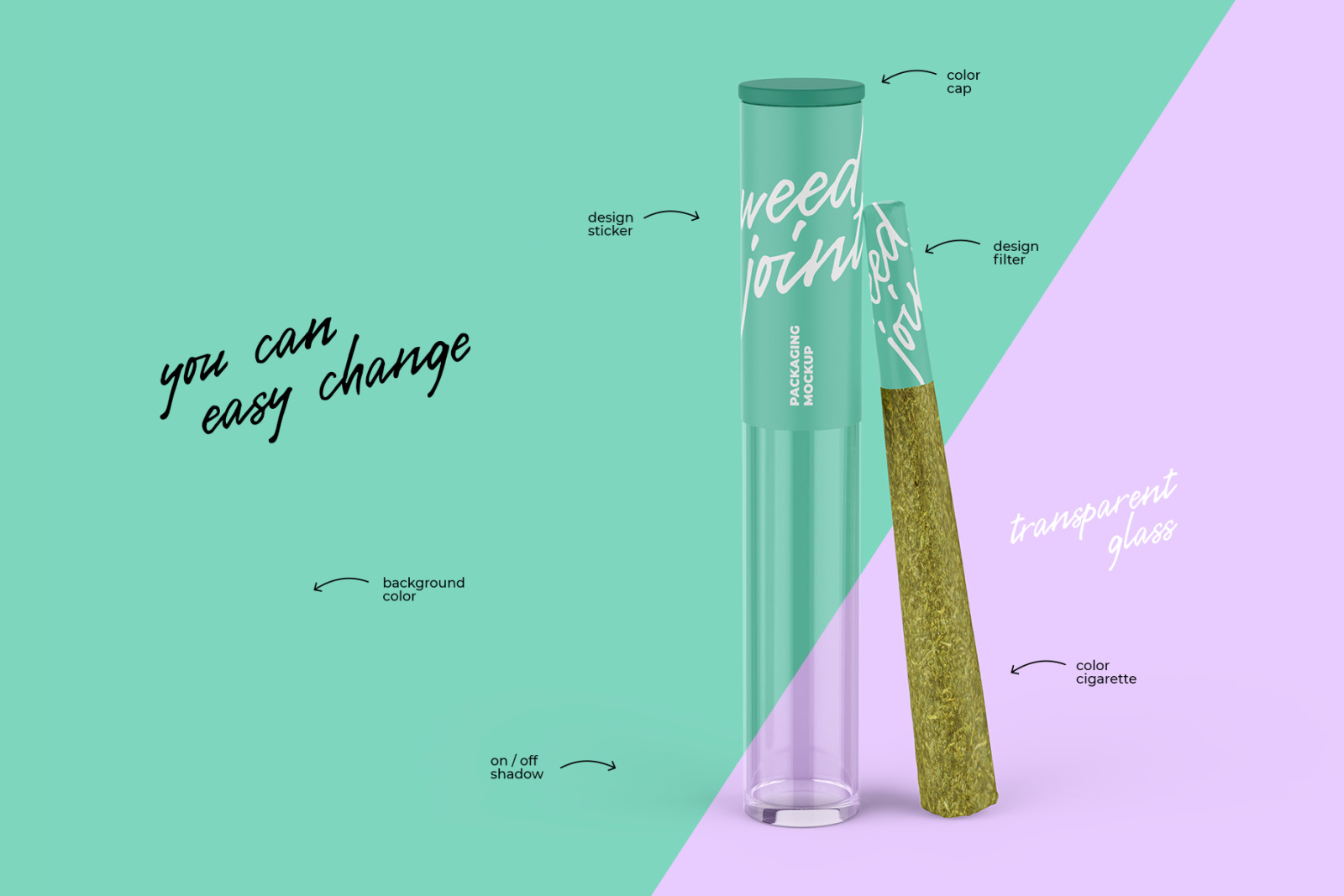 Weed Joint Pre-Roll Tube Mockup Front view Weed Joint Pre-Roll Tube Mockup Front view