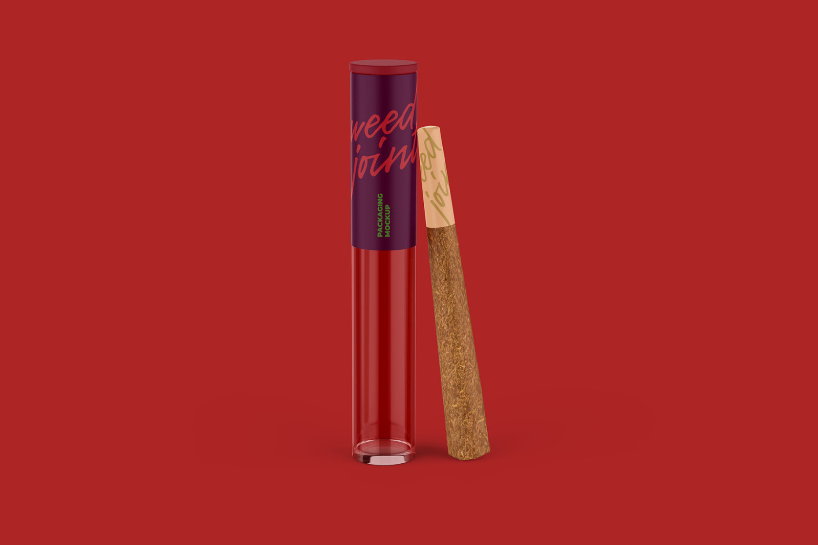 Weed Joint Pre-Roll Tube Mockup Front view Weed Joint Pre-Roll Tube Mockup Front view
