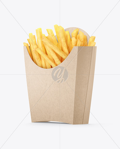 Kraft Paper Medium Size Packaging w/ French Fries Mockup