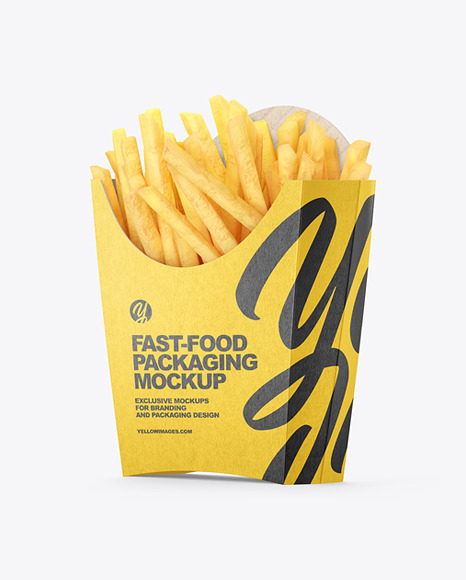 Kraft Paper Medium Size Packaging w/ French Fries Mockup