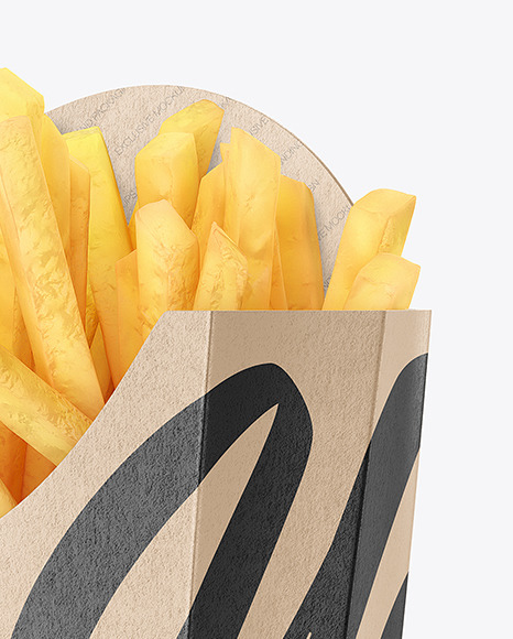 Kraft Paper Medium Size Packaging w/ French Fries Mockup