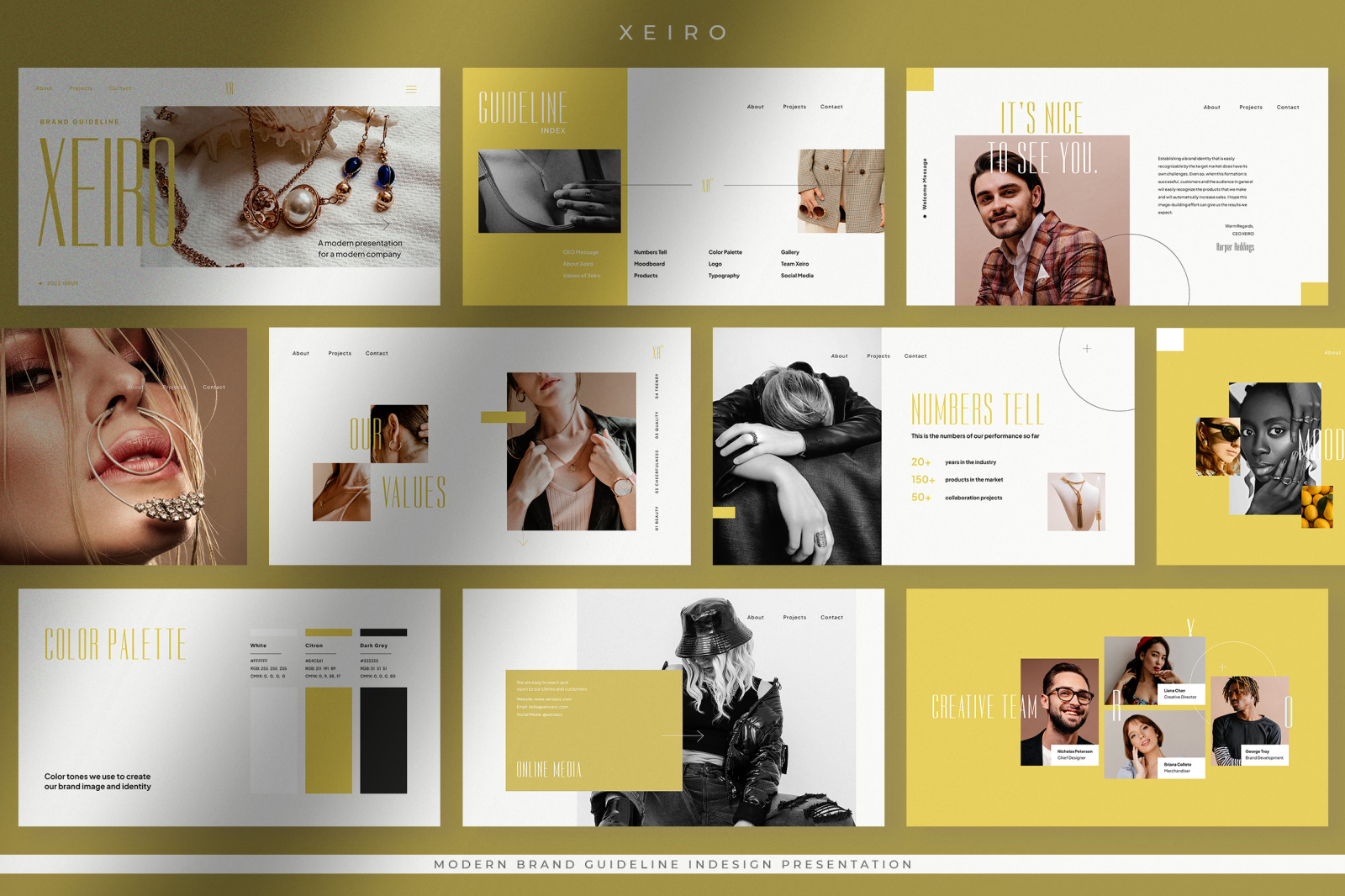 Xeiro – White Citron Modern Brand Guideline InDesign Presentation