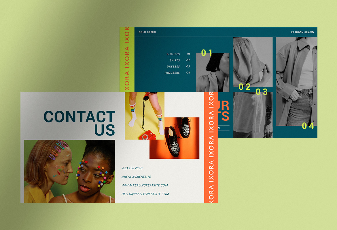 Ixora - Colorful Bold Retro Fashion Brand InDesign Presentation