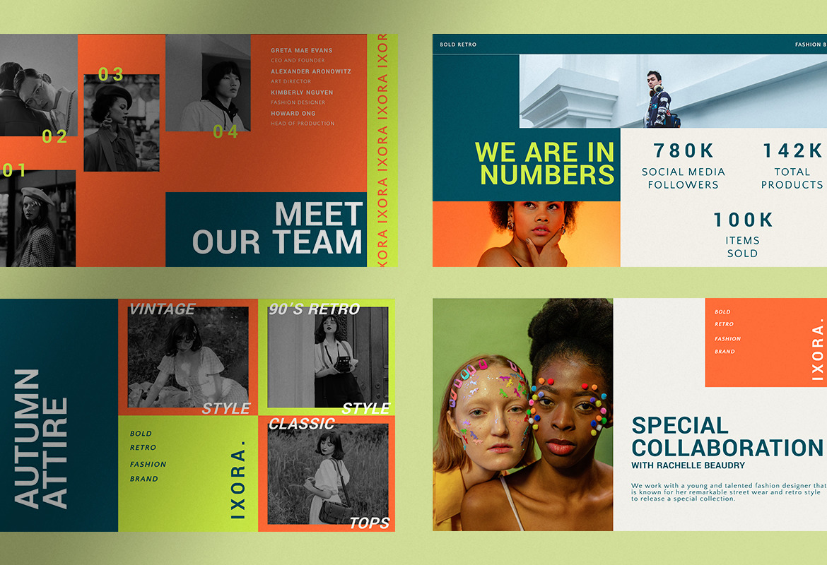 Ixora - Colorful Bold Retro Fashion Brand InDesign Presentation Ixora - Colorful Bold Retro Fashion Brand InDesign Presentation