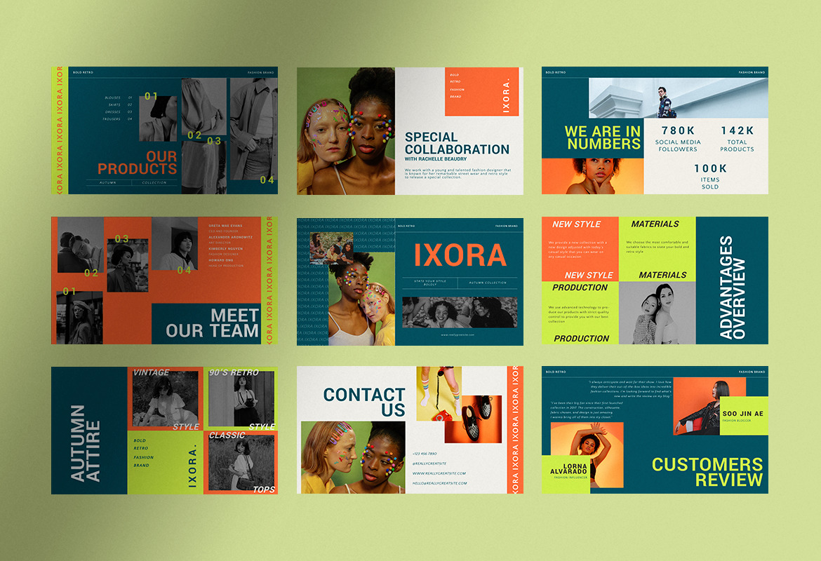 Ixora - Colorful Bold Retro Fashion Brand InDesign Presentation