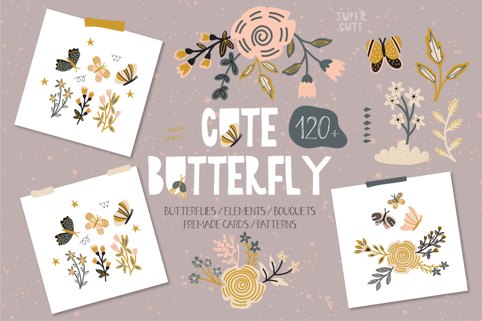 Cute Butterfly 120+ elements