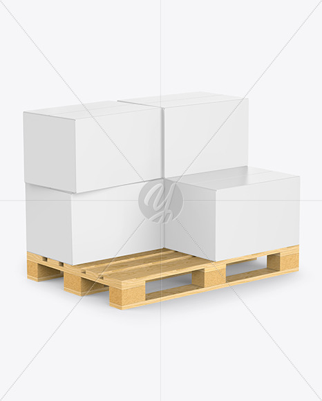 Wooden Pallet With Paper Boxes Mockup