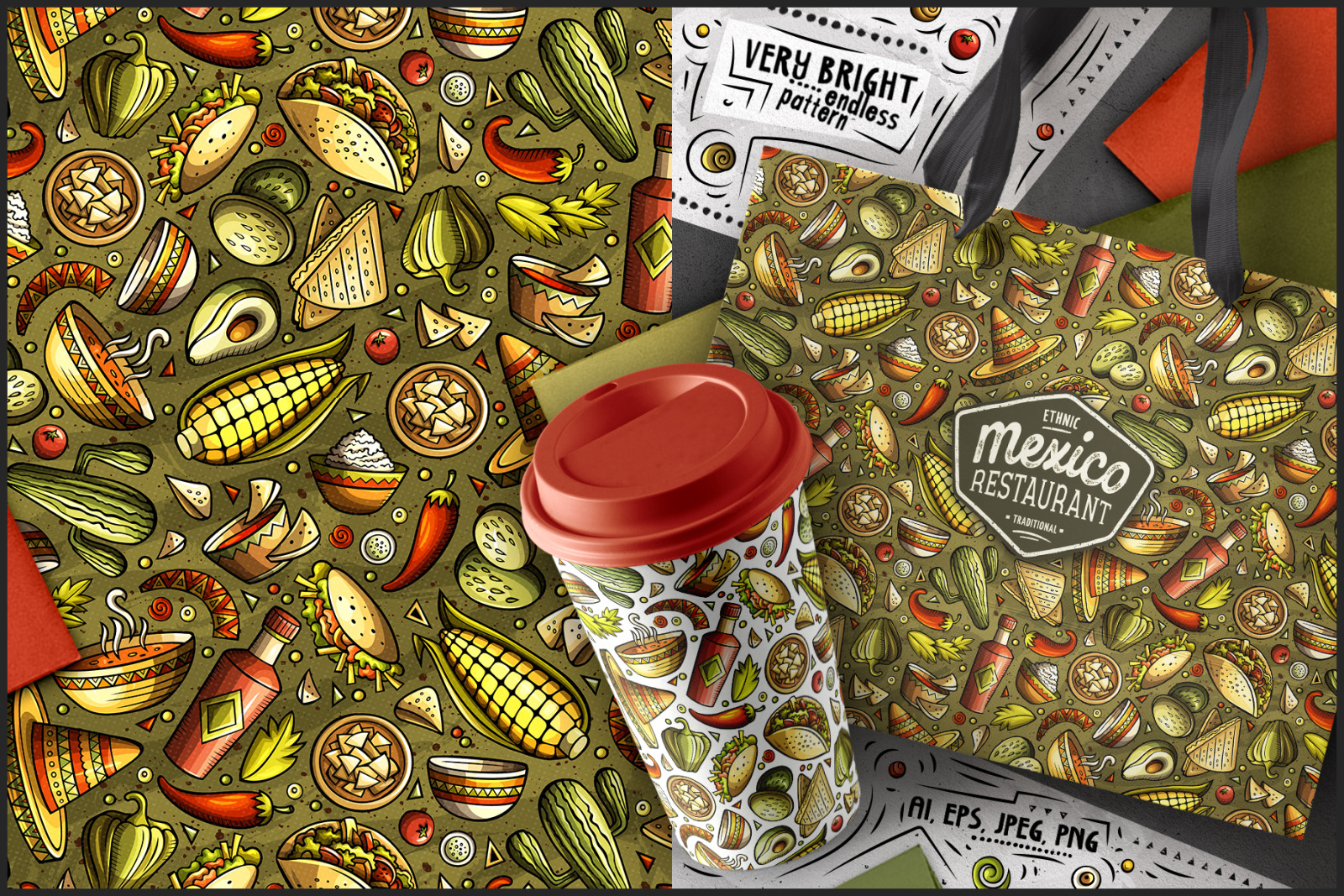 7 Mexican Food Seamless Patterns 7 Mexican Food Seamless Patterns