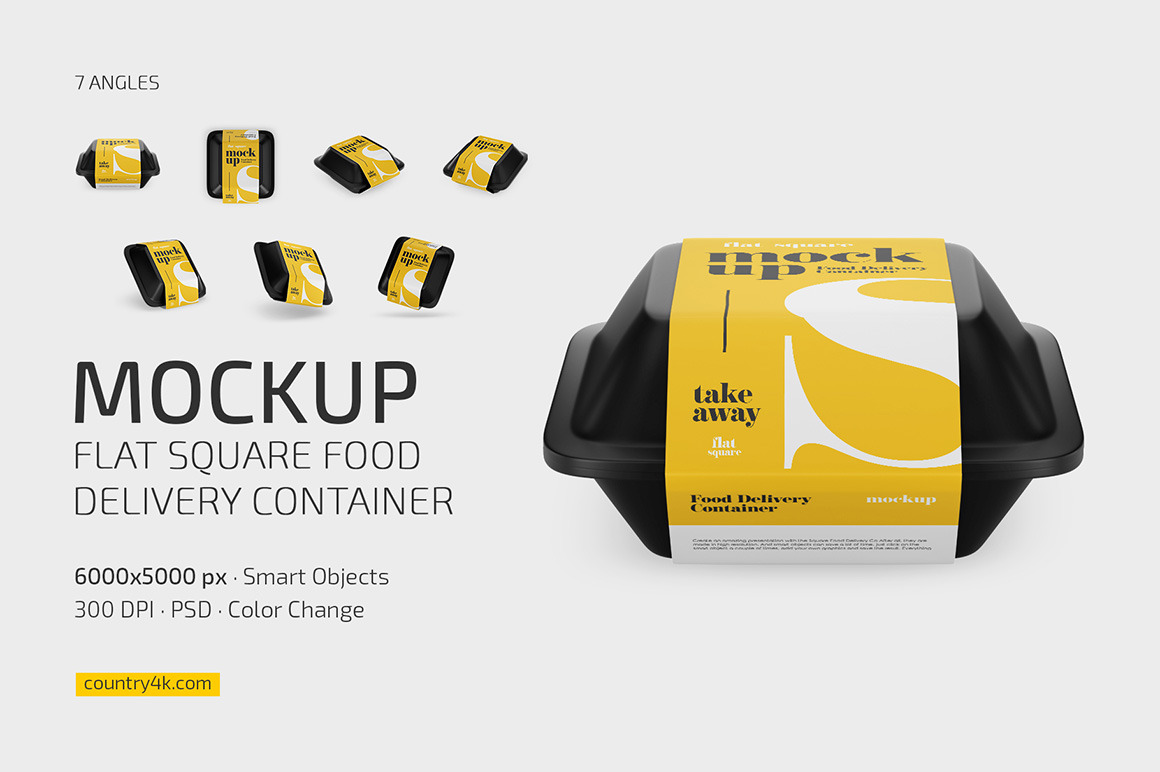 Flat Square Food Delivery Container Mockup Set