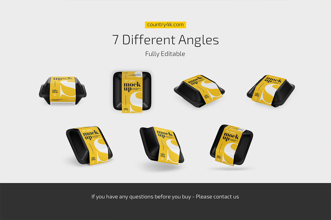 Flat Square Food Delivery Container Mockup Set Flat Square Food Delivery Container Mockup Set