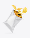 Opened Glossy Bag w/ Salted Potato Chips Mockup