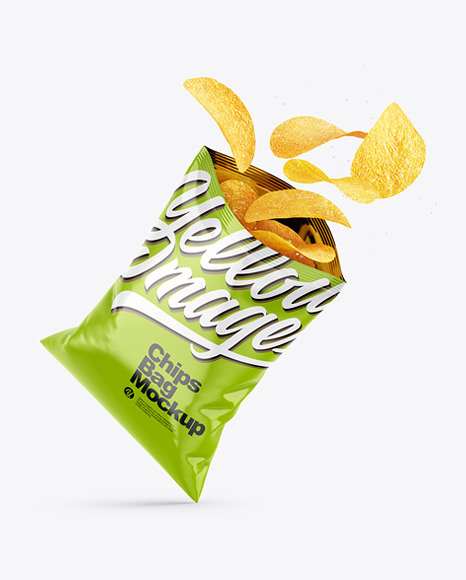 Opened Glossy Bag w/ Salted Potato Chips Mockup