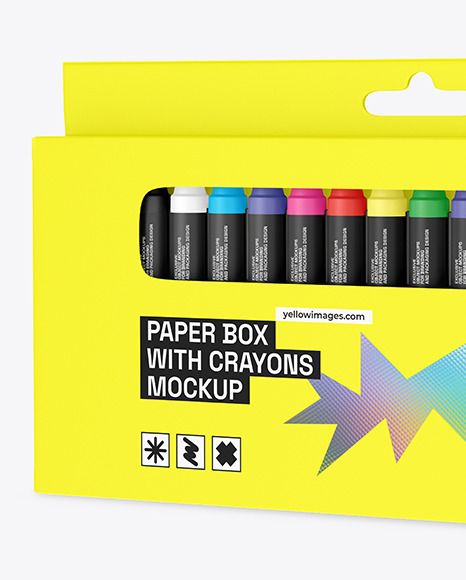 Paper Box With Crayons Mockup