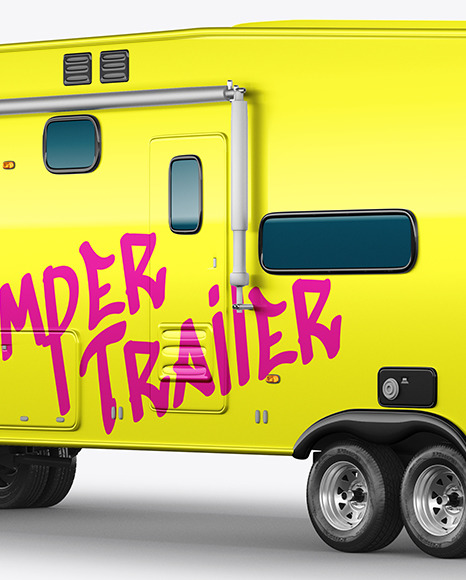 Pickup Truck W\ Camper Trailer Mockup - Back Half Side View