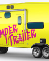 Pickup Truck W\ Camper Trailer Mockup - Back Half Side View