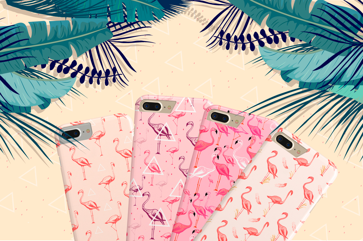 Flamingo seamless vector patterns