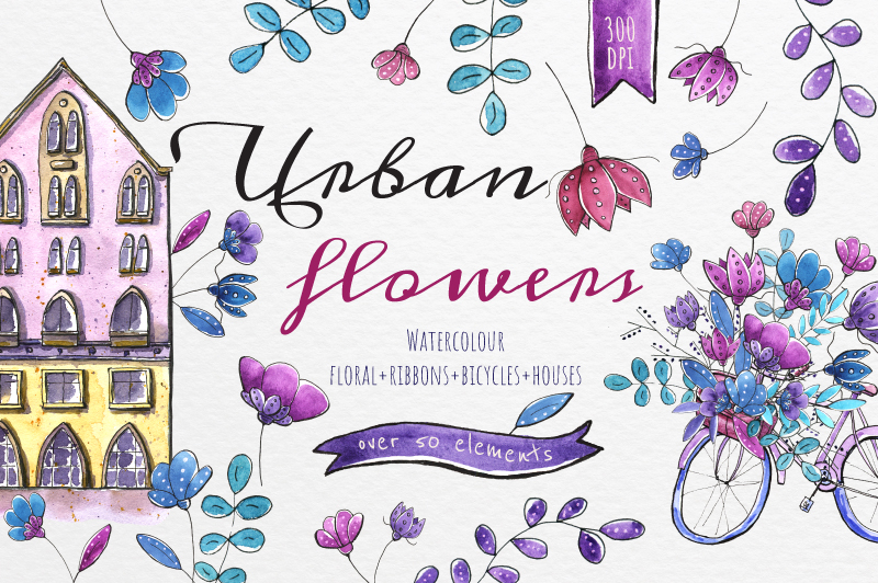 Urban flowers - Watercolor set