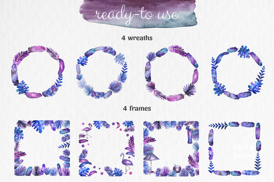 Tropical night - Watercolor set Tropical night - Watercolor set