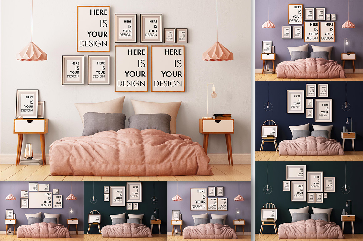 8 group mock-ups of posters in the bedroom