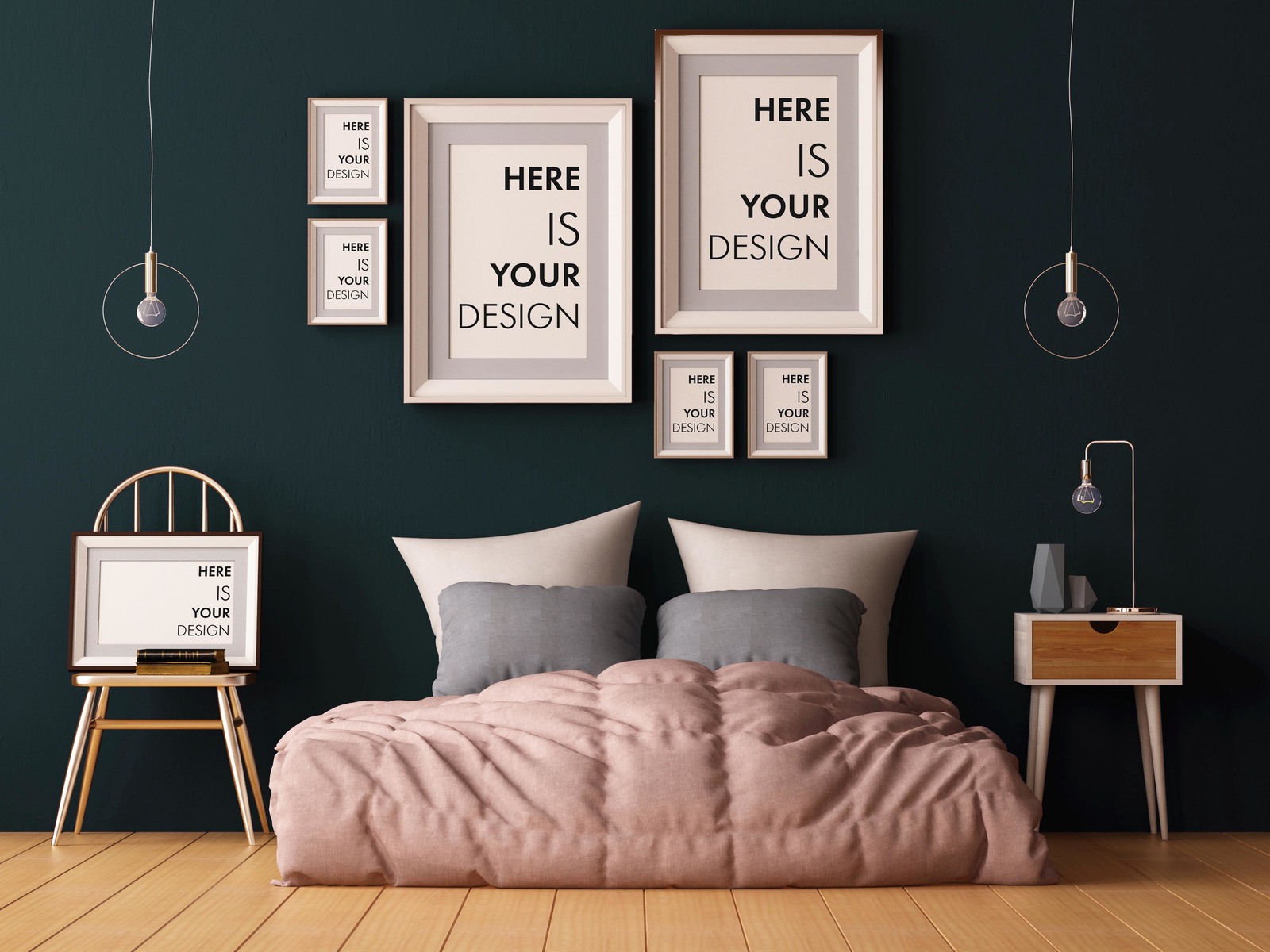 8 group mock-ups of posters in the bedroom