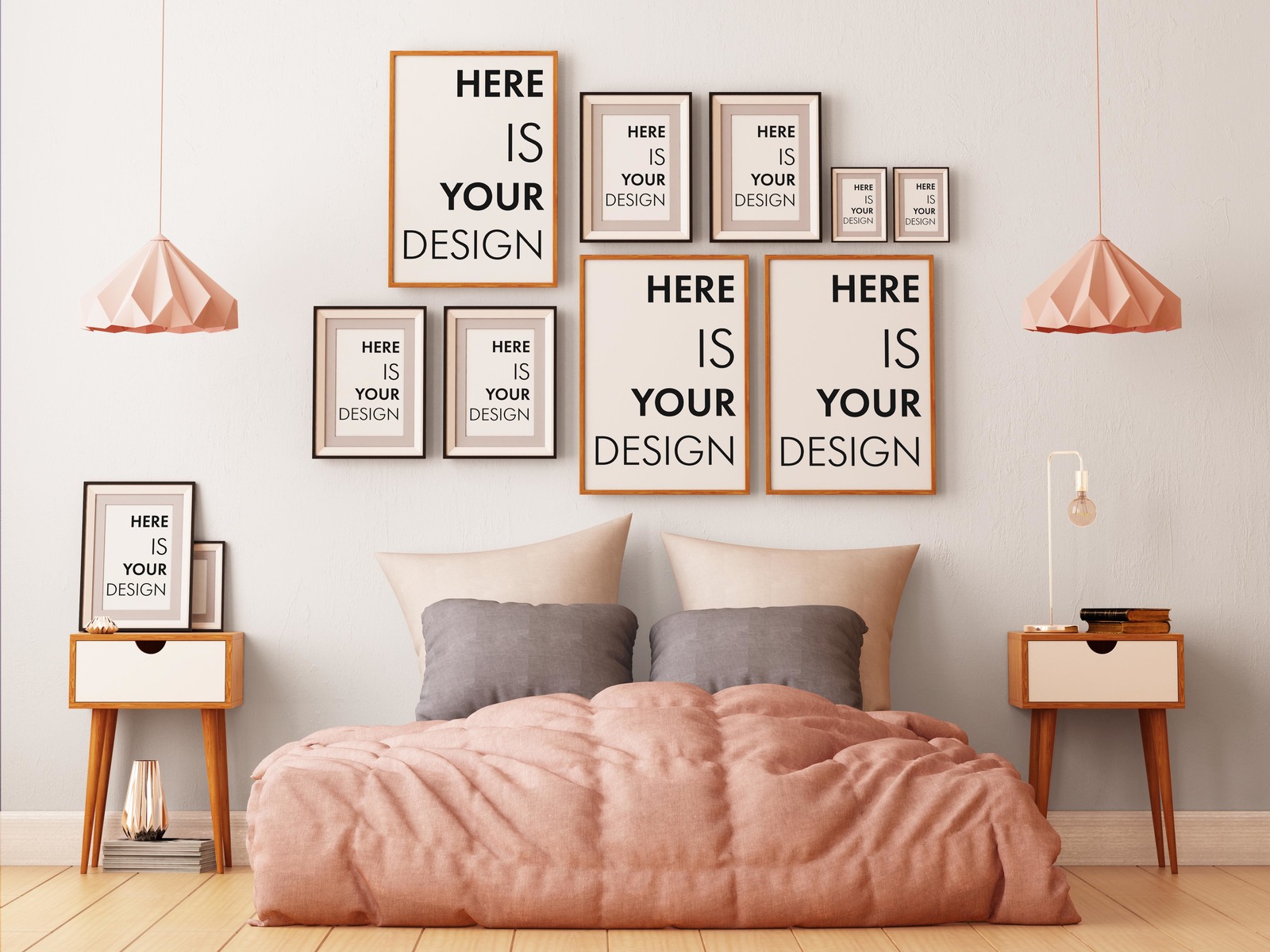 8 group mock-ups of posters in the bedroom