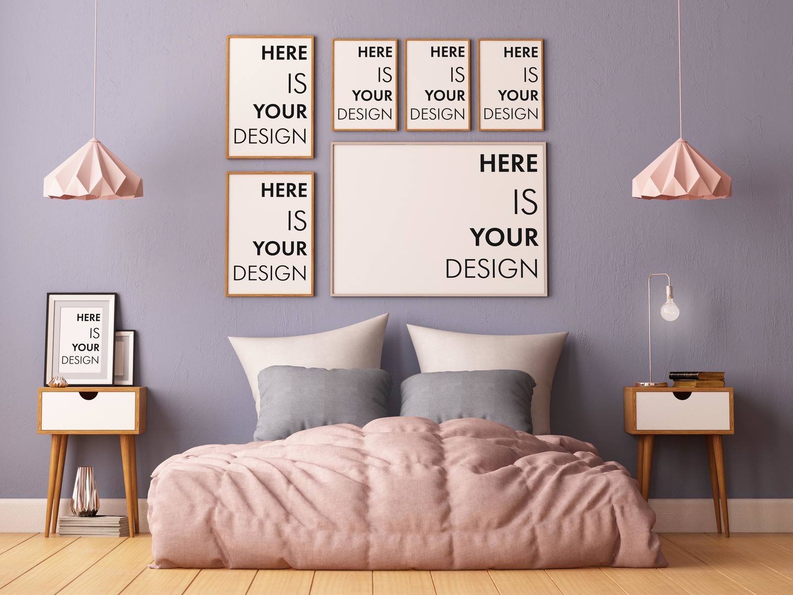 8 group mock-ups of posters in the bedroom