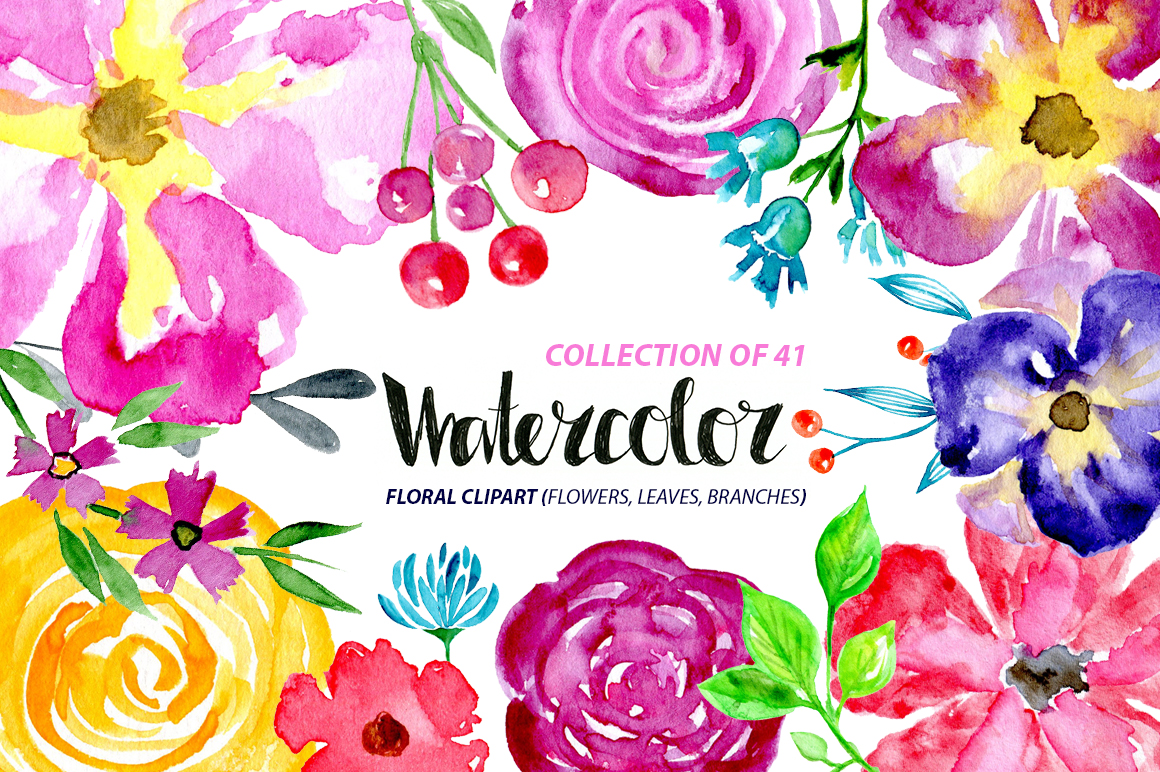 41 Watercolor floral elements 41 Watercolor floral elements