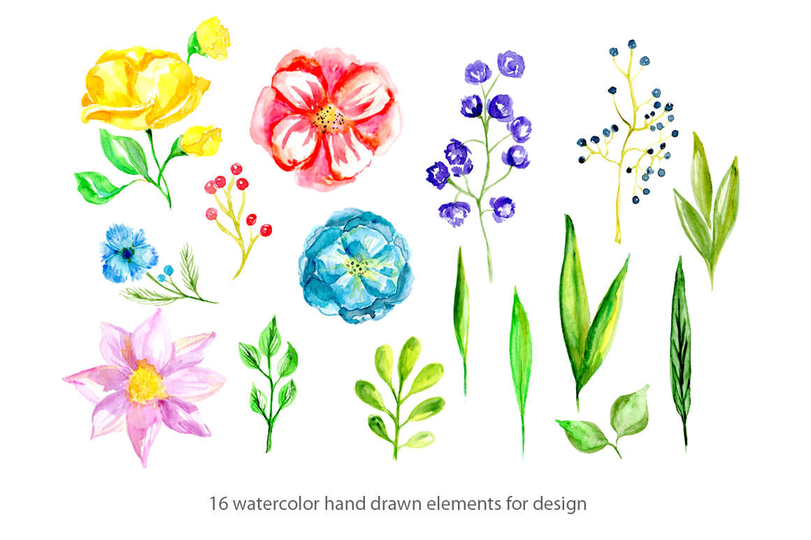 Watercolor spring bright flowers