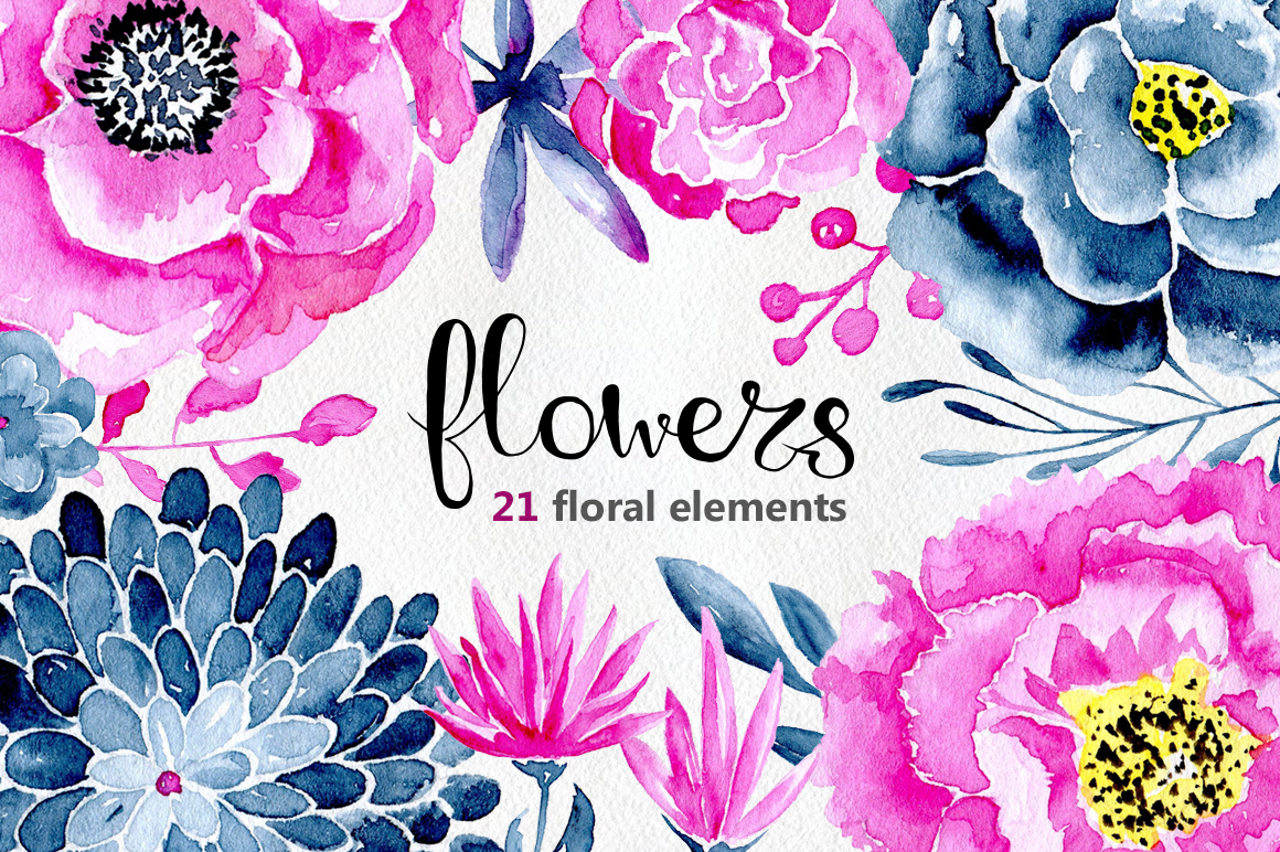 21 Watercolor floral elements 21 Watercolor floral elements