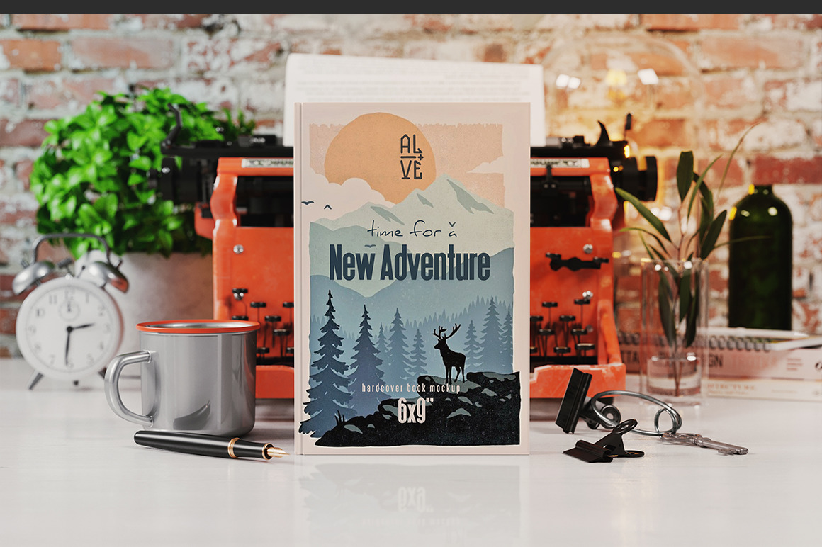 Hardcover Book Near Old Typewriter Mockup Hardcover Book Near Old Typewriter Mockup
