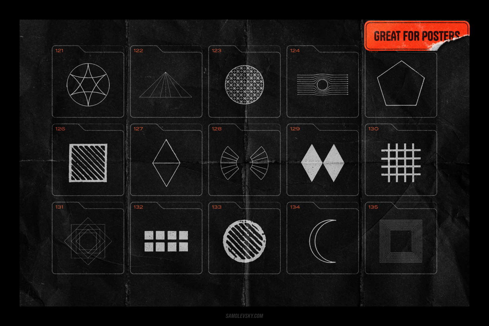 150 Geometric shapes with distressed edges 150 Geometric shapes with distressed edges
