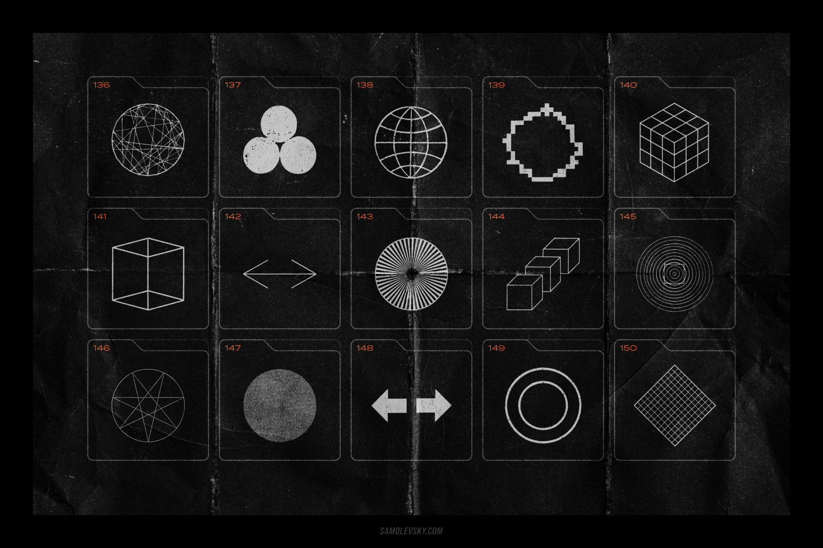 150 Geometric shapes with distressed edges 150 Geometric shapes with distressed edges