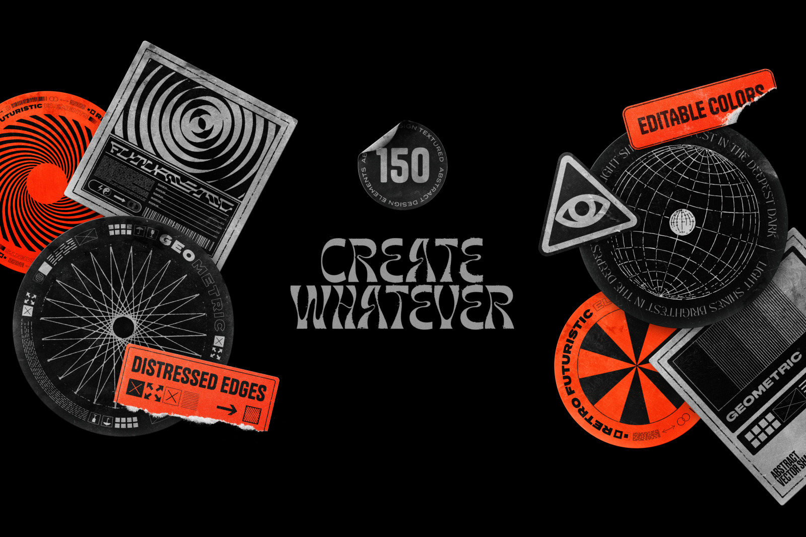 150 Geometric shapes with distressed edges 150 Geometric shapes with distressed edges