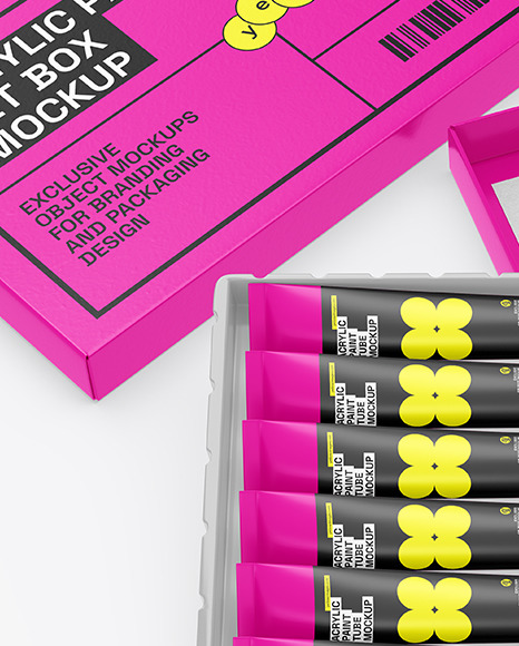 Opened Box w/ Matte Paint Tubes Set Mockup