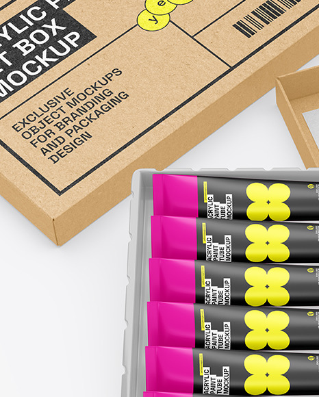 Opened Box w/ Matte Paint Tubes Set Mockup