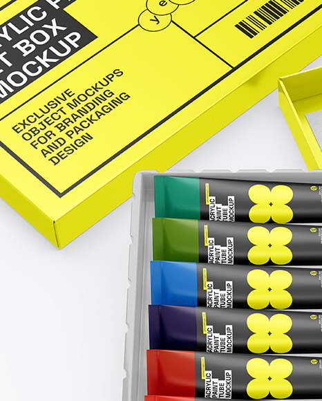 Opened Box w/ Matte Paint Tubes Set Mockup