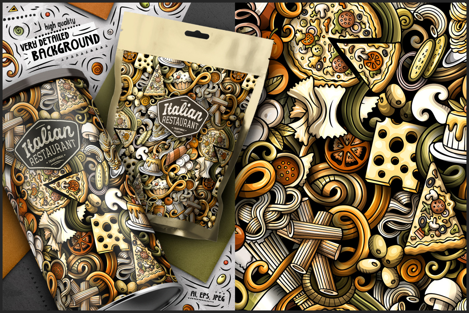 7 Italian Food Seamless Patterns 7 Italian Food Seamless Patterns