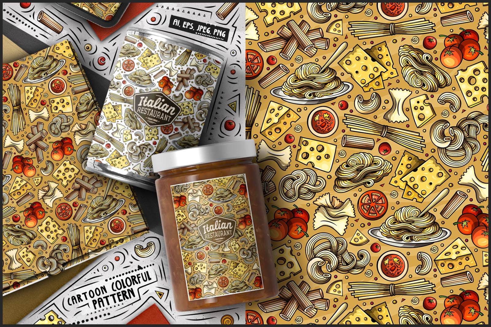 7 Italian Food Seamless Patterns 7 Italian Food Seamless Patterns