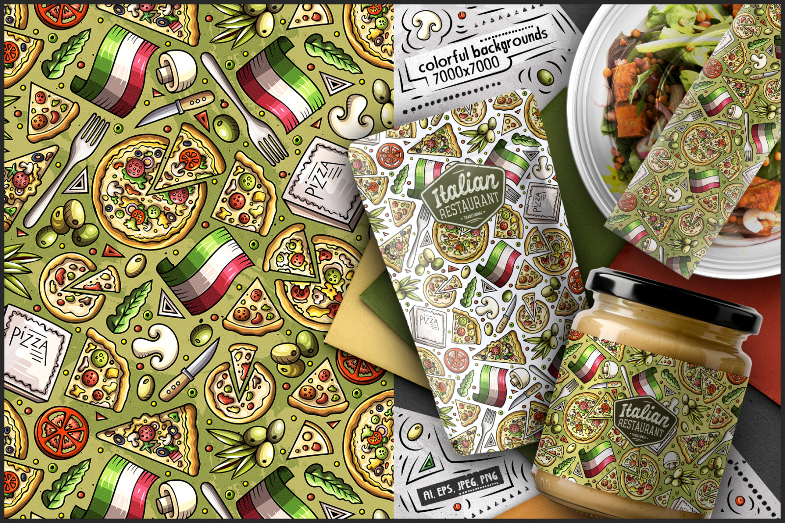 7 Italian Food Seamless Patterns 7 Italian Food Seamless Patterns