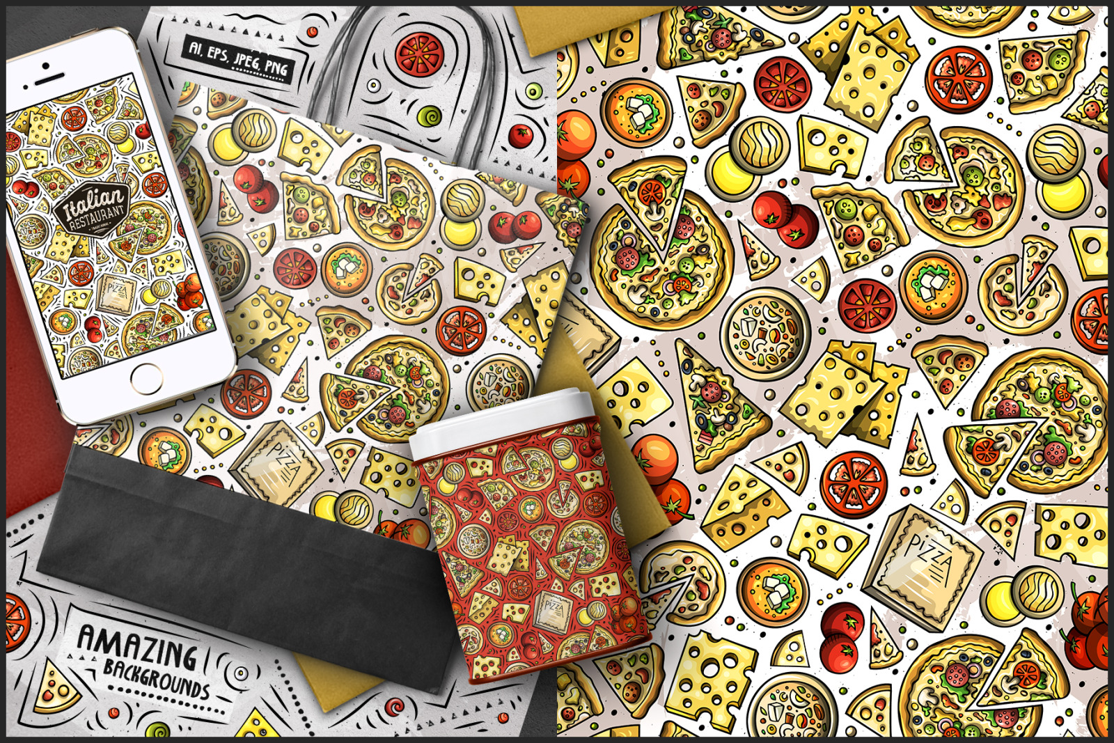 7 Italian Food Seamless Patterns 7 Italian Food Seamless Patterns