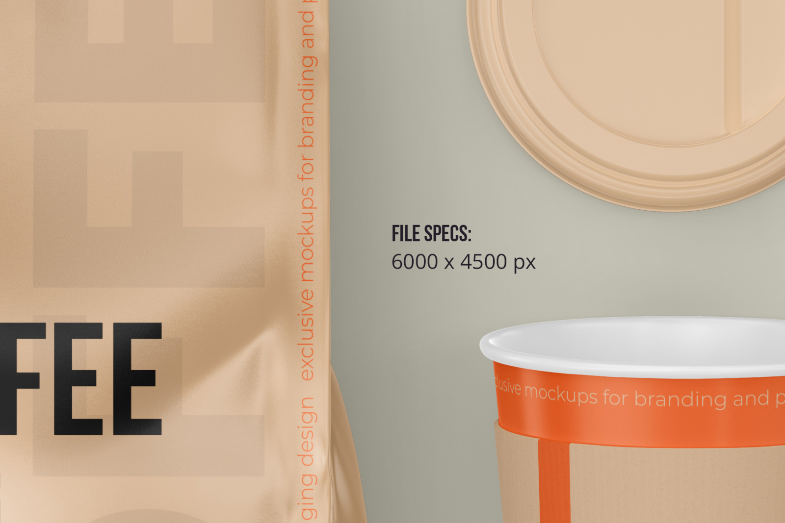 Coffee Bag with Open Cup, top view mockup - 3 PSD Coffee Bag with Open Cup, top view mockup - 3 PSD