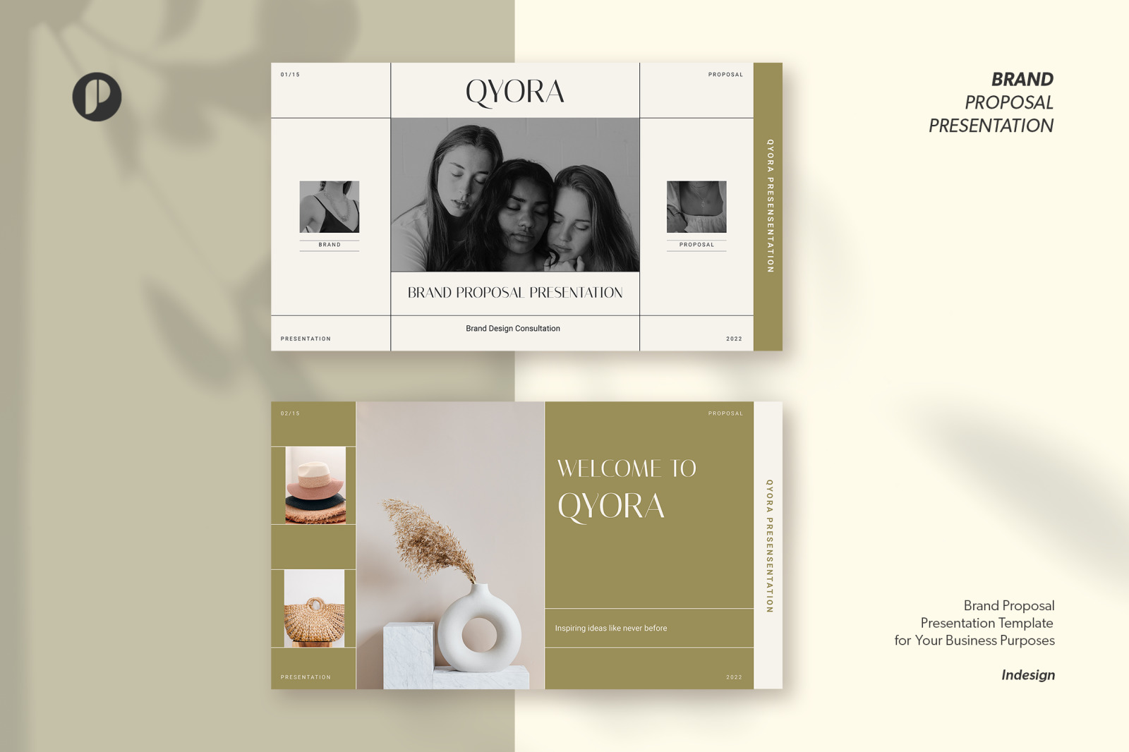 Qyora – Seashell Minimalist Elegant Brand Proposal InDesign Presentation Template