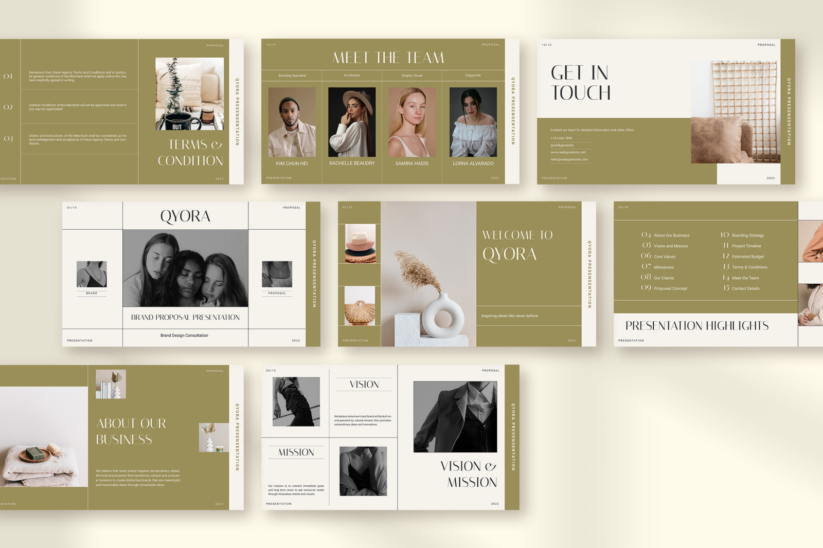 Qyora – Seashell Minimalist Elegant Brand Proposal InDesign Presentation Template